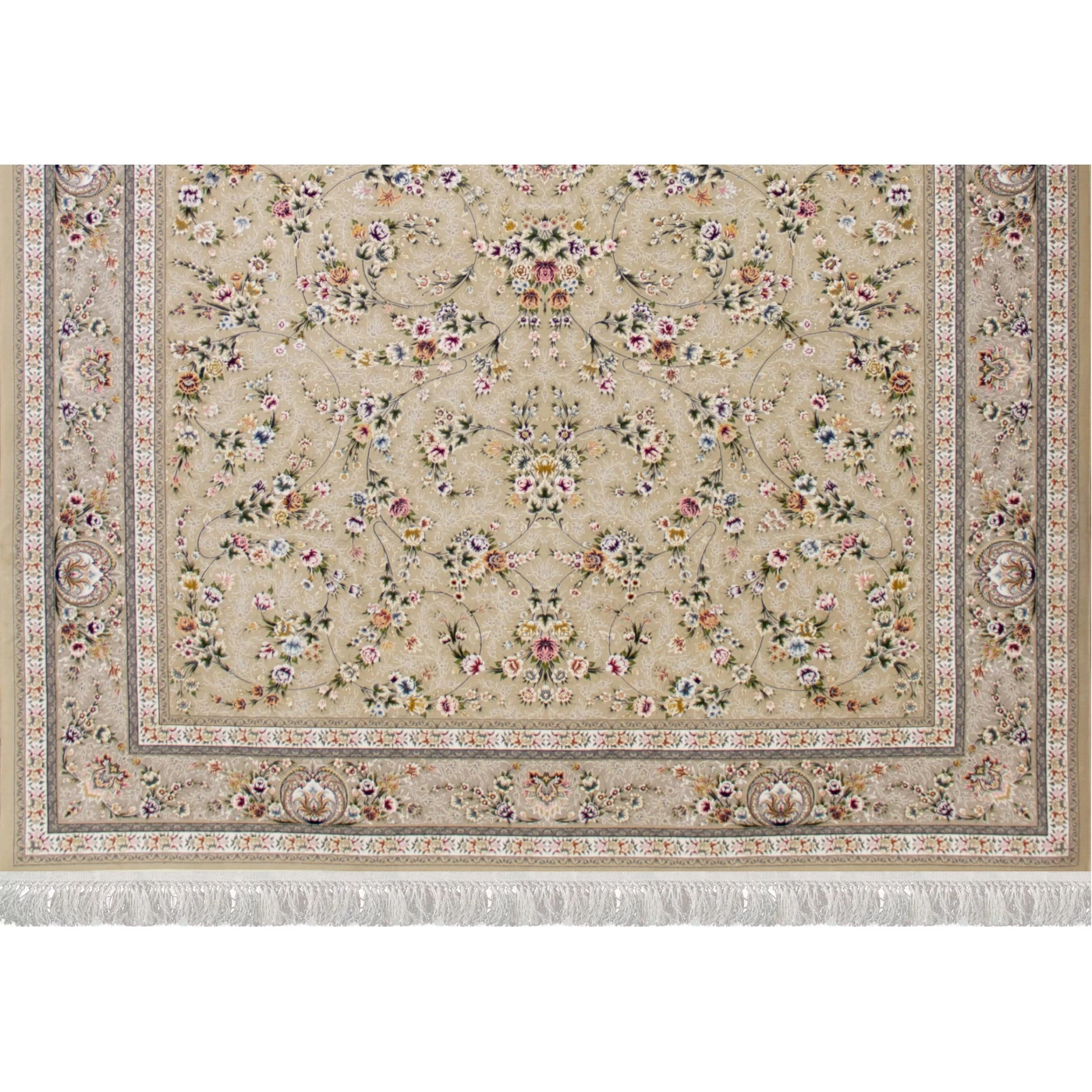 فرش ماشینی ۱۲۰۰ شانه تراکم ۳۶۰۰ گل برجسته طرح یاشار بژ