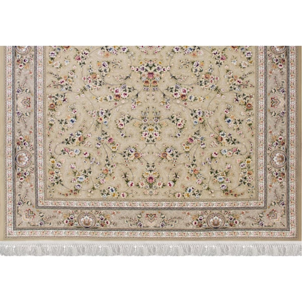 فرش ماشینی ۱۲۰۰ شانه تراکم ۳۶۰۰ گل برجسته طرح یاشار بژ