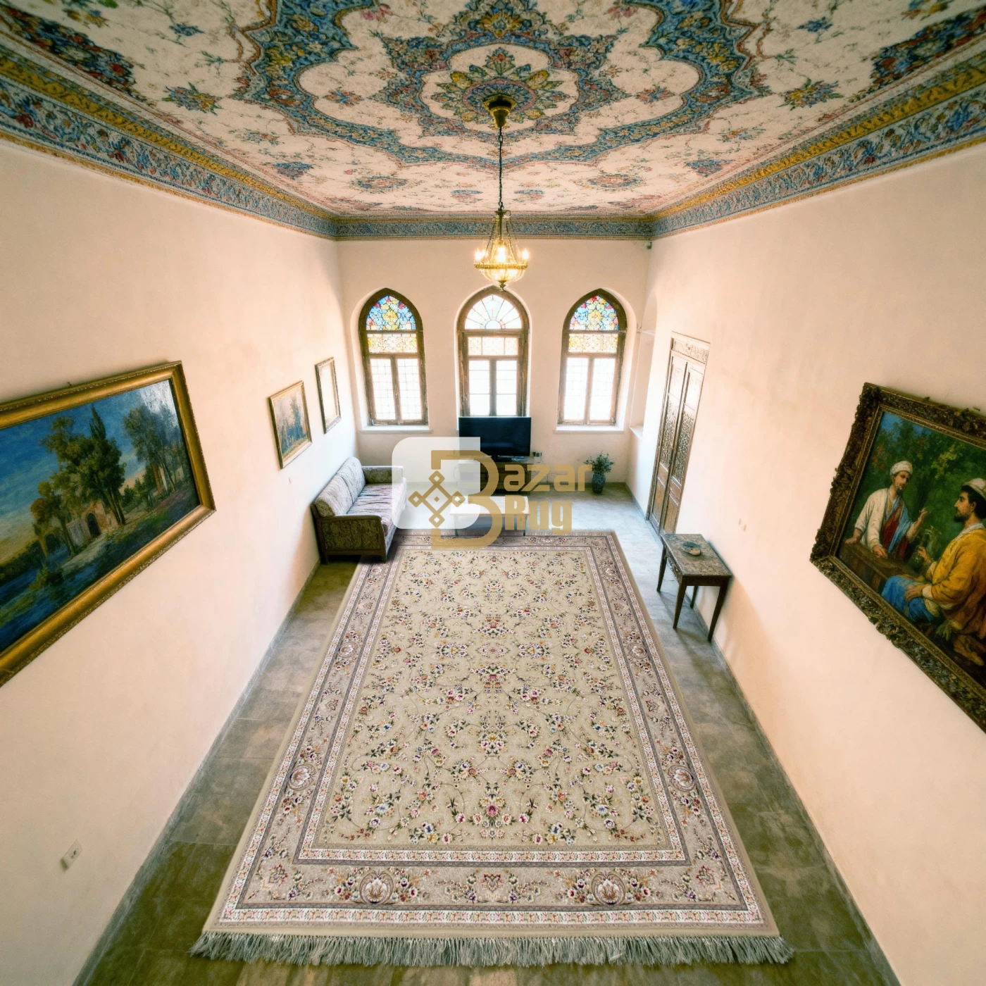 فرش ماشینی ۱۲۰۰ شانه تراکم ۳۶۰۰ گل برجسته طرح یاشار بژ