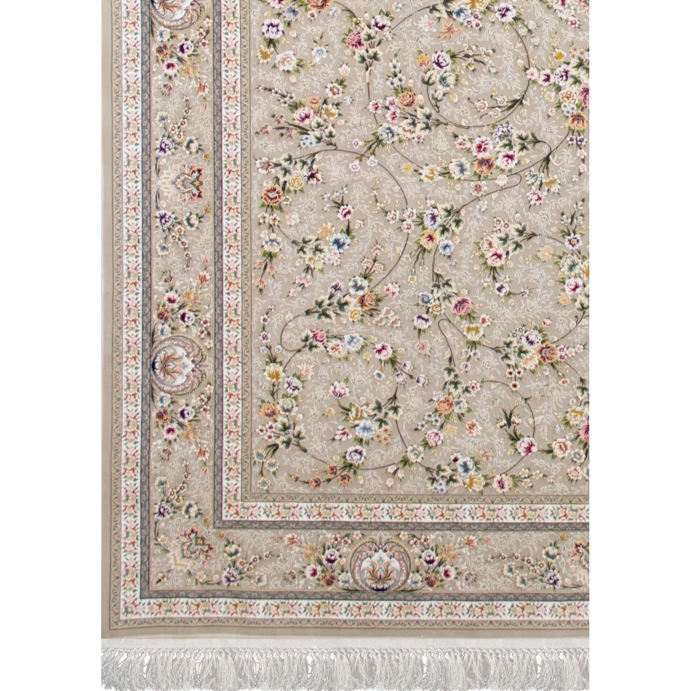 فرش ماشینی ۱۲۰۰ شانه تراکم ۳۶۰۰ طرح یاشار نقره‌ای