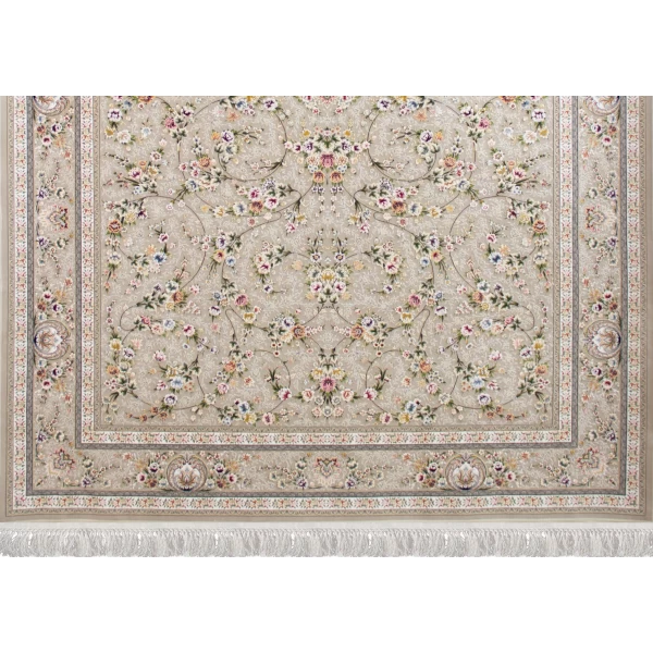 فرش ماشینی ۱۲۰۰ شانه تراکم ۳۶۰۰ گل برجسته طرح یاشار نقره ای