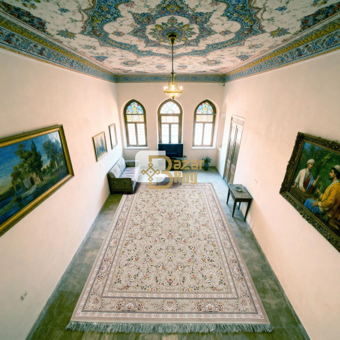 فرش ماشینی ۱۲۰۰ شانه تراکم ۳۶۰۰ طرح یاشار نقره‌ای