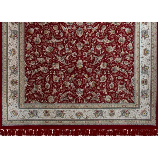 فرش ماشینی ۱۲۰۰ شانه تراکم ۳۶۰۰ گل برجسته طرح زرنگار لاکی