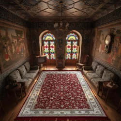 فرش ماشینی ۱۲۰۰ شانه تراکم ۳۶۰۰ گل برجسته طرح زرنگار لاکی