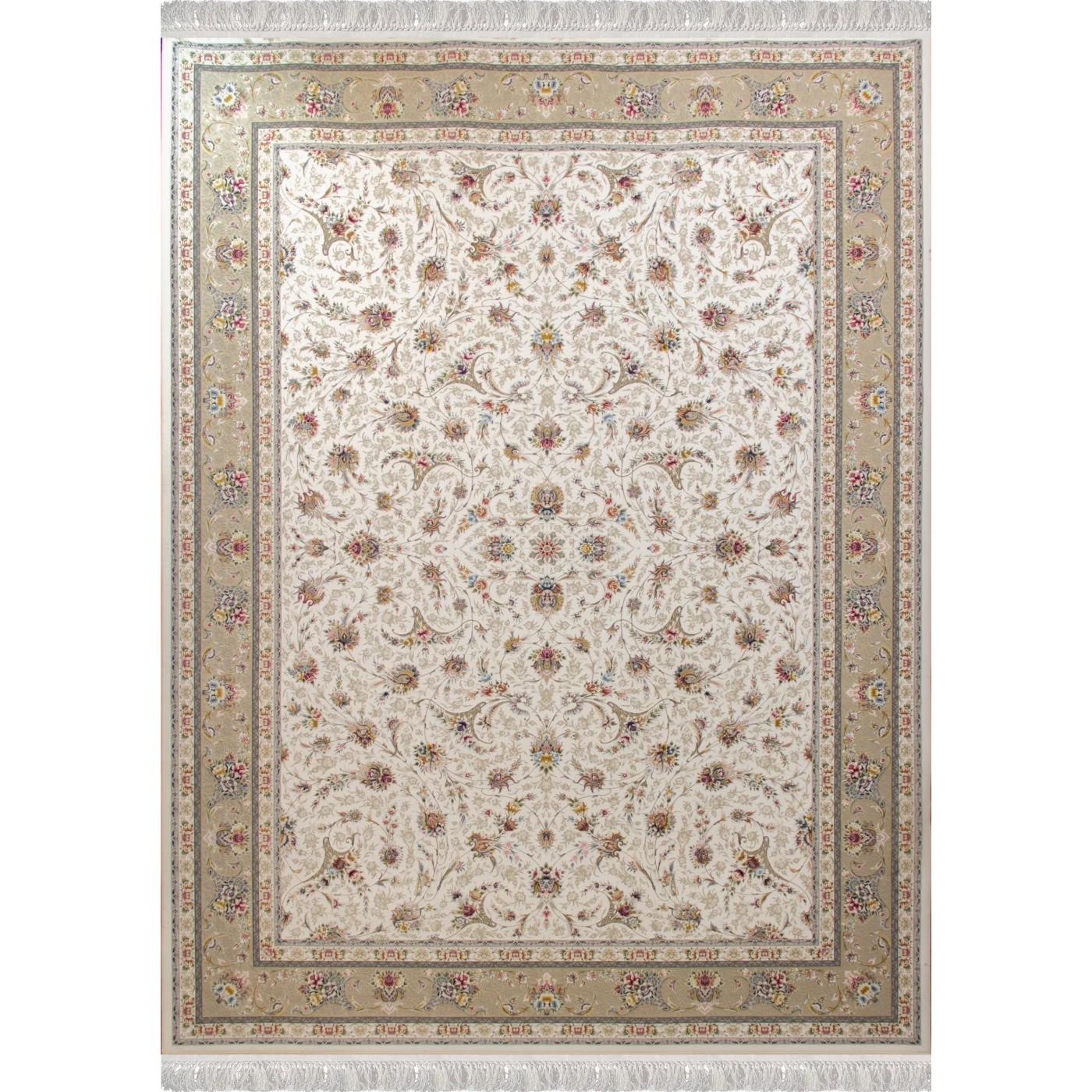 فرش ماشینی ۱۲۰۰ شانه تراکم ۳۶۰۰ گل برجسته طرح زرنگار کرم