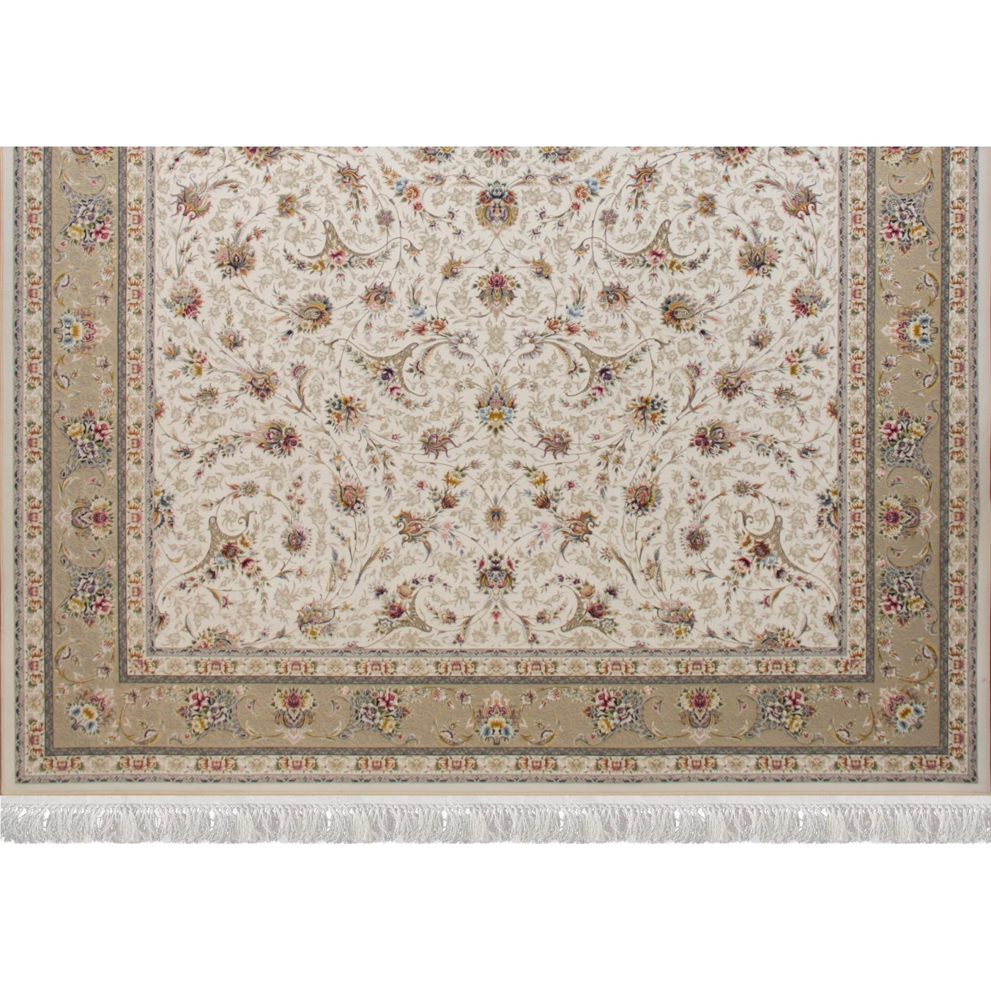 فرش ماشینی ۱۲۰۰ شانه تراکم ۳۶۰۰ گل برجسته طرح زرنگار کرم