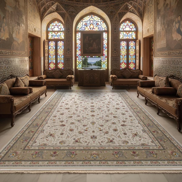 Machine Made Rug 1200 Reeds Density 3600 High Relief Zar Negar Cream