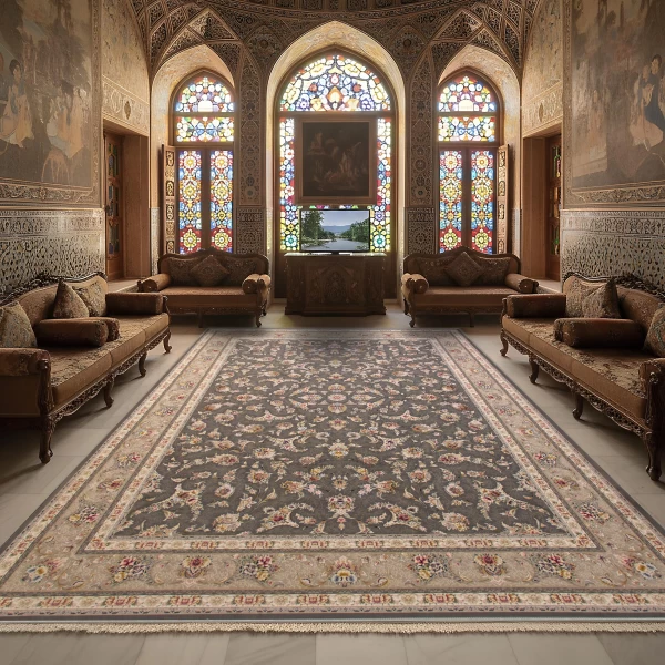 Machine Made Rug 1200 Reeds Density 3600 High Relief Zar Negar Gray