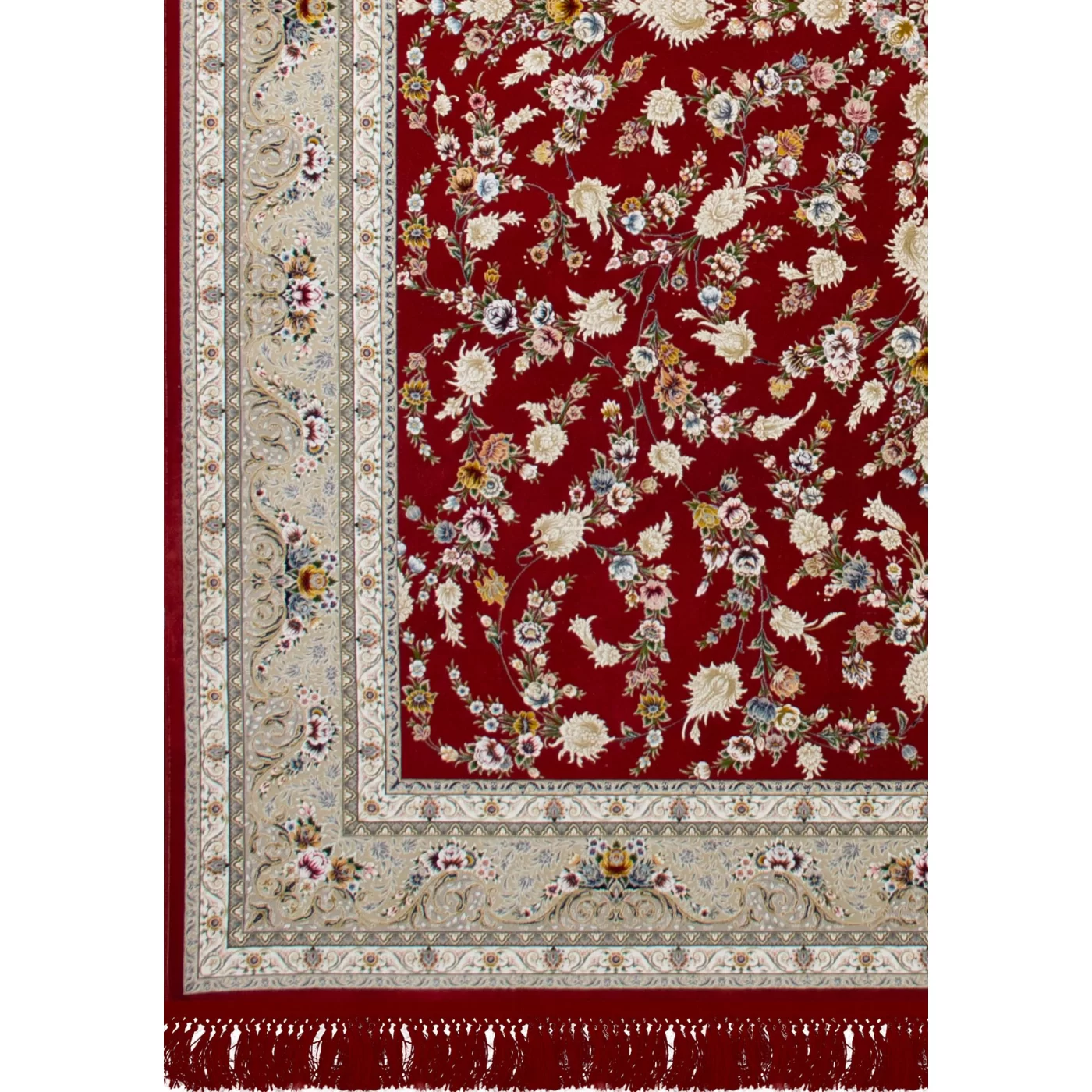 فرش ماشینی ۱۲۰۰ شانه تراکم ۳۶۰۰ گل برجسته طرح باغ مینو لاکی