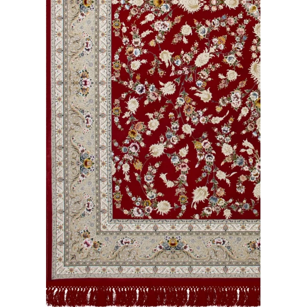 فرش ماشینی ۱۲۰۰ شانه تراکم ۳۶۰۰ گل برجسته طرح باغ مینو لاکی