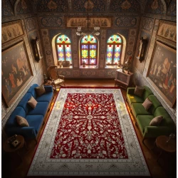 فرش ماشینی ۱۲۰۰ شانه تراکم ۳۶۰۰ گل برجسته طرح باغ مینو لاکی