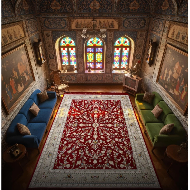 فرش ماشینی ۱۲۰۰ شانه تراکم ۳۶۰۰ گل برجسته طرح باغ ...