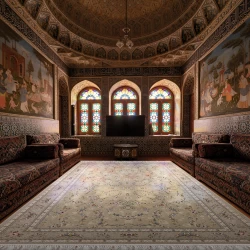 فرش ماشینی ۱۲۰۰ شانه تراکم ۳۶۰۰ گل برجسته طرح باغ مینو بژ - بازارفرش - فرش 1200 شانه