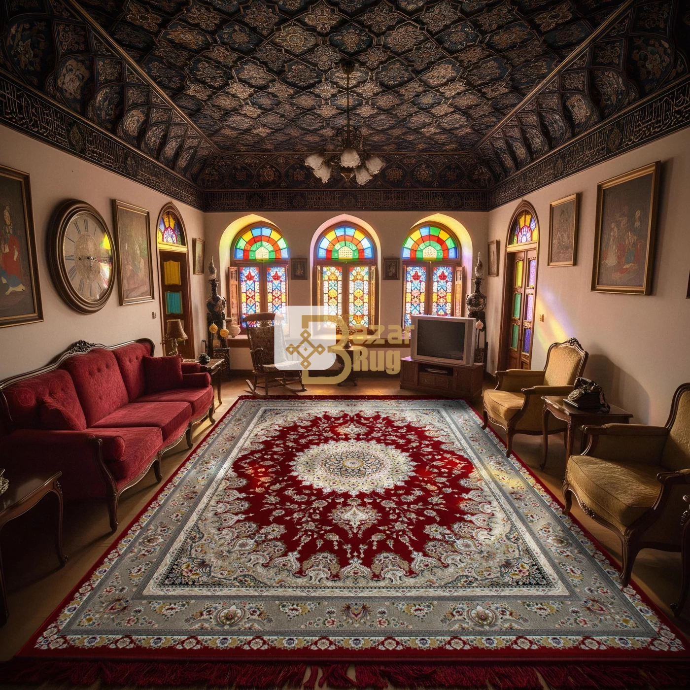 فرش ماشینی ۱۲۰۰ شانه تراکم ۳۶۰۰ گل برجسته طرح بردیا لاکی