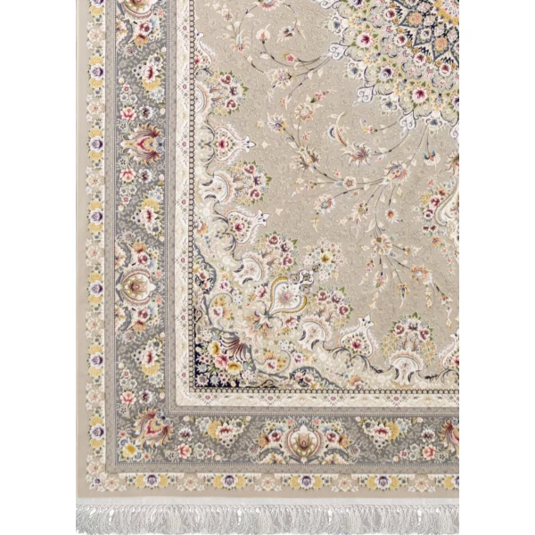 فرش ماشینی ۱۲۰۰ شانه تراکم ۳۶۰۰ گل برجسته طرح بردیا بژ