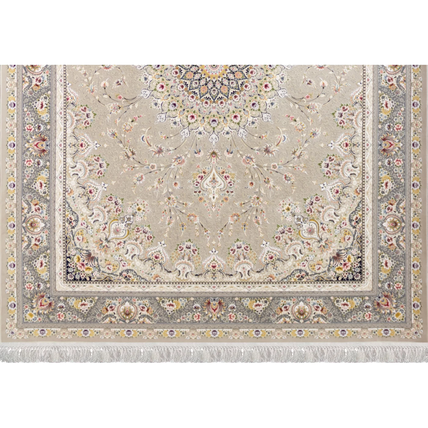 فرش ماشینی ۱۲۰۰ شانه تراکم ۳۶۰۰ گل برجسته طرح بردیا بژ