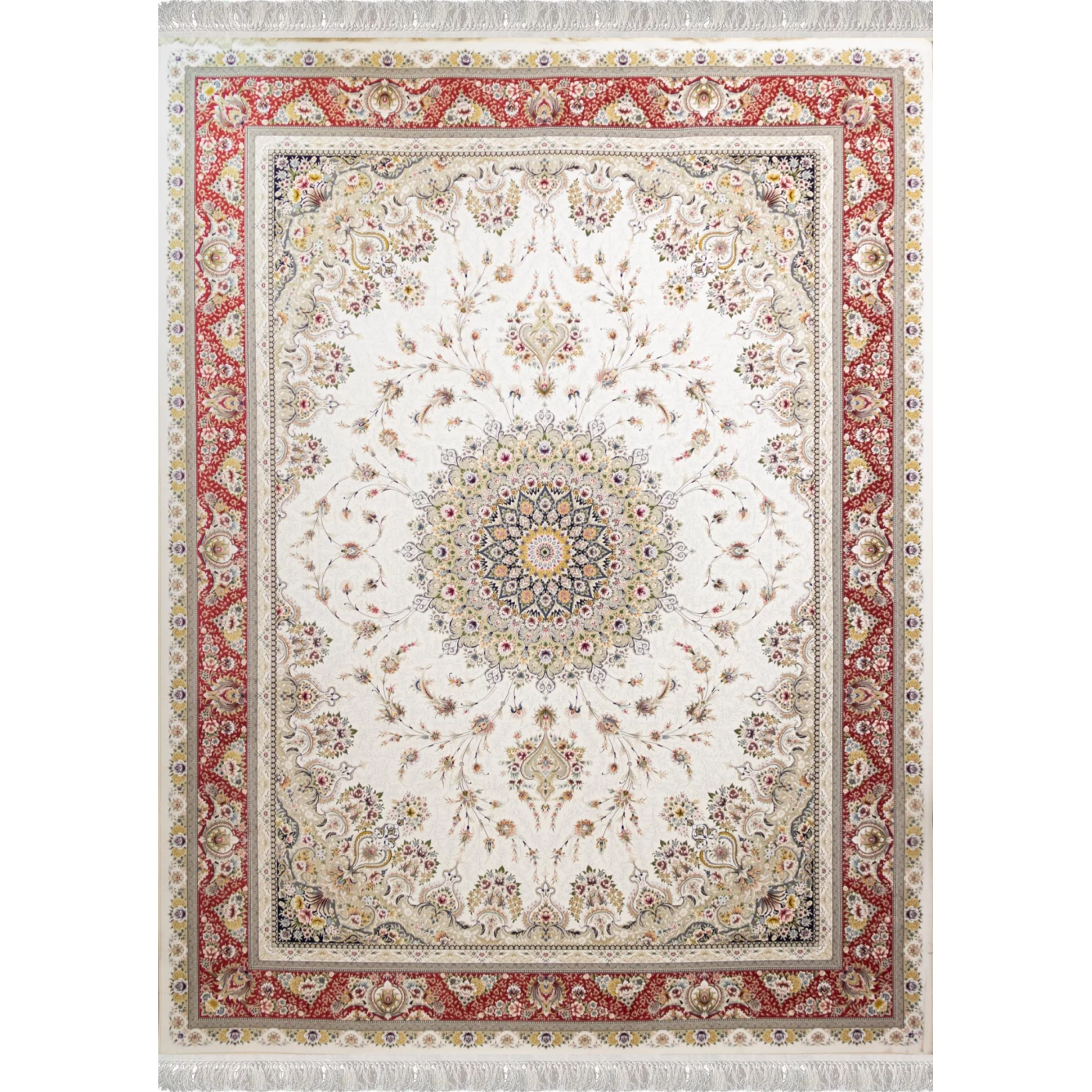 فرش ماشینی ۱۲۰۰ شانه تراکم ۳۶۰۰ گل برجسته طرح بردیا کرم