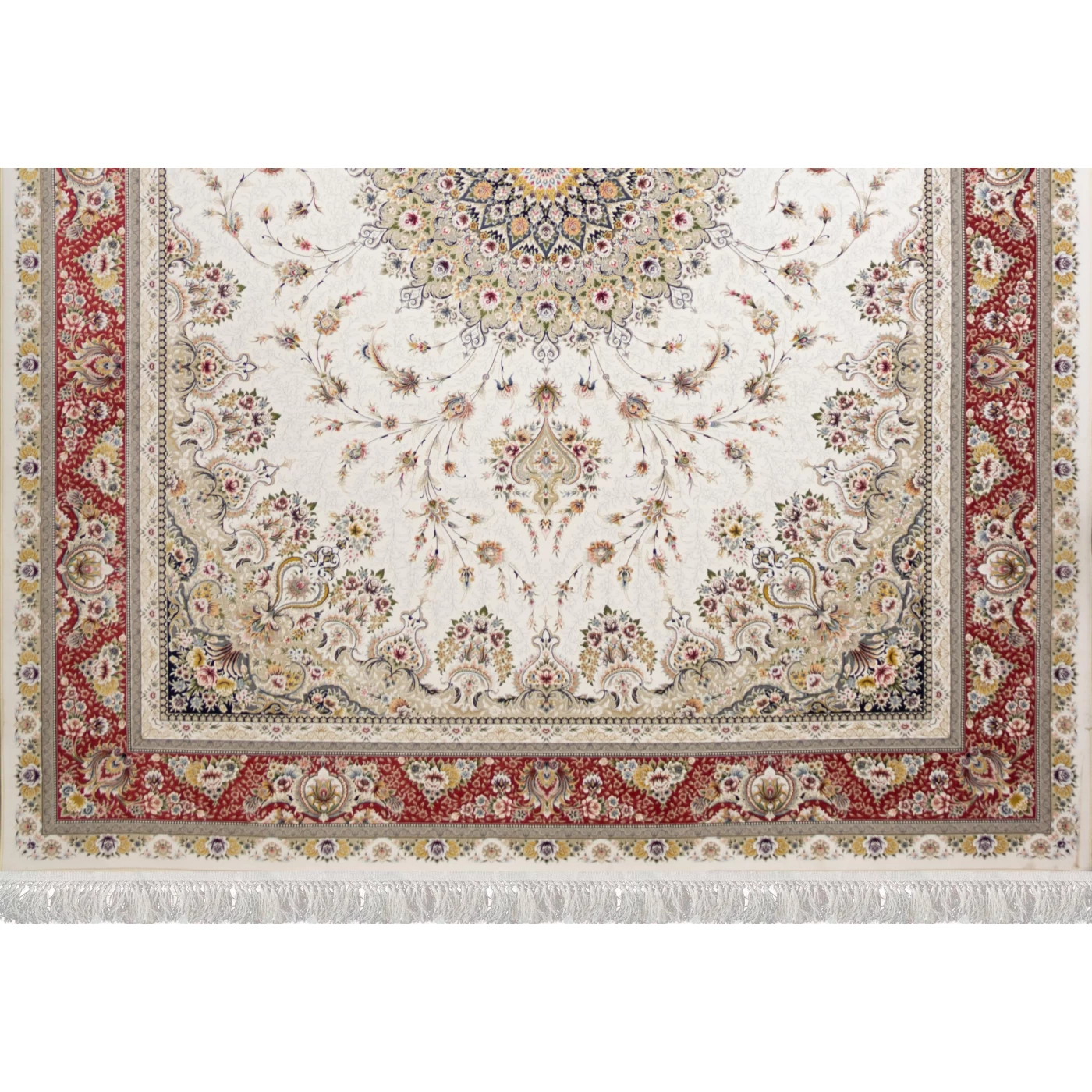 فرش ماشینی ۱۲۰۰ شانه تراکم ۳۶۰۰ گل برجسته طرح بردیا کرم