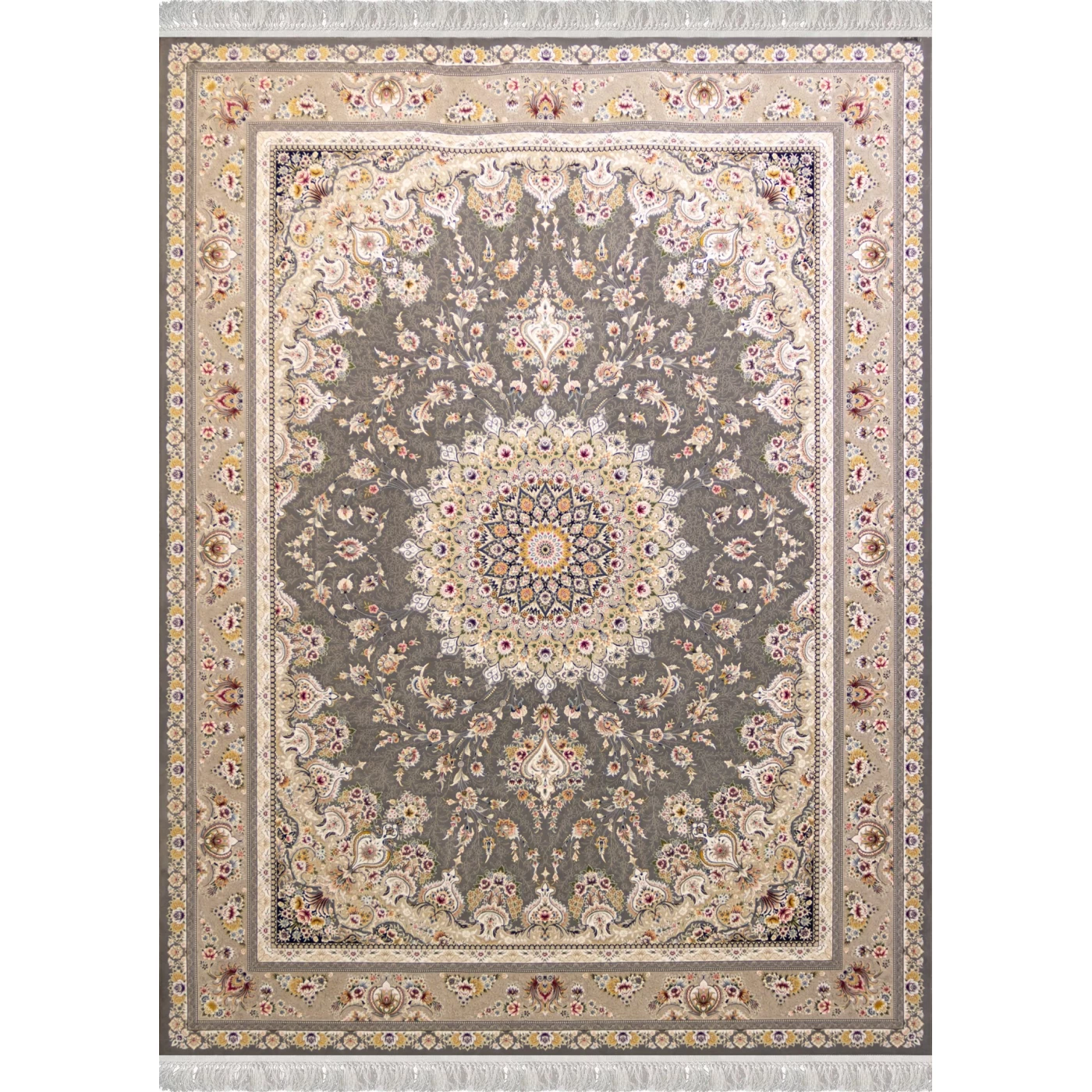 فرش ماشینی ۱۲۰۰ شانه تراکم ۳۶۰۰ گل برجسته طرح بردیا دودی