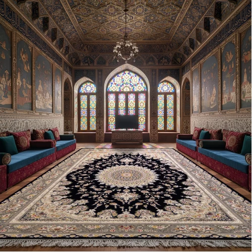 فرش ماشینی ۱۲۰۰ شانه تراکم ۳۶۰۰ گل برجسته طرح بردیا سرمه ای