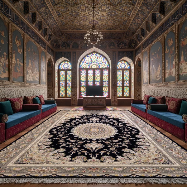 Machine Made Rug 1200 Reeds Density 3600 High Relief Design Bardia Navy