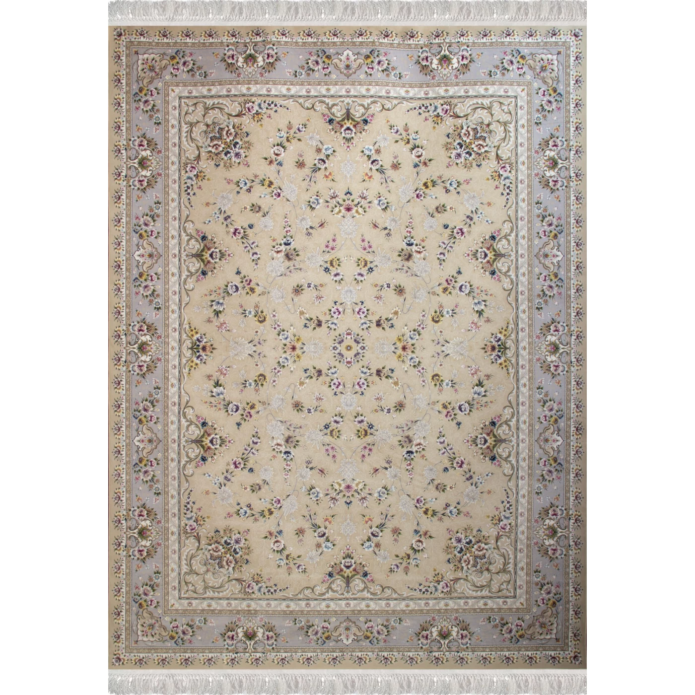 فرش ماشینی ۱۲۰۰ شانه تراکم ۳۶۰۰ گل برجسته طرح پویان بژ