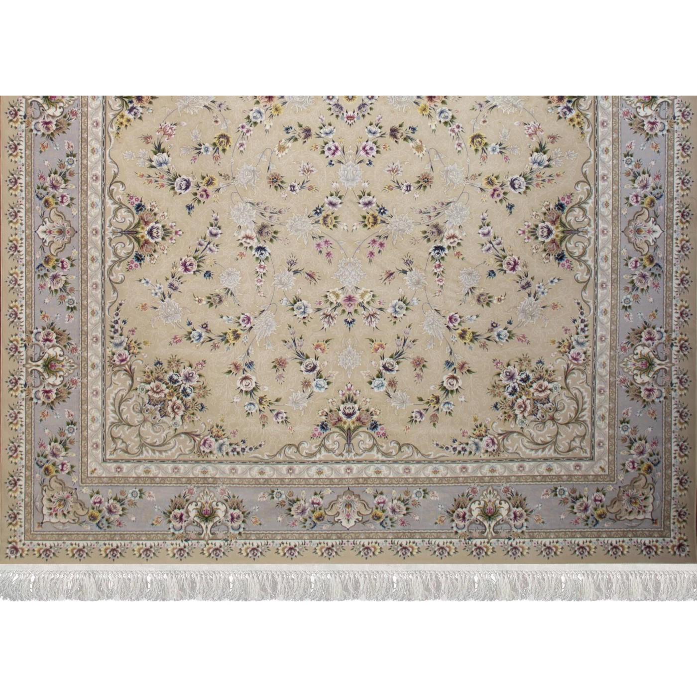 فرش ماشینی ۱۲۰۰ شانه تراکم ۳۶۰۰ گل برجسته طرح پویان بژ