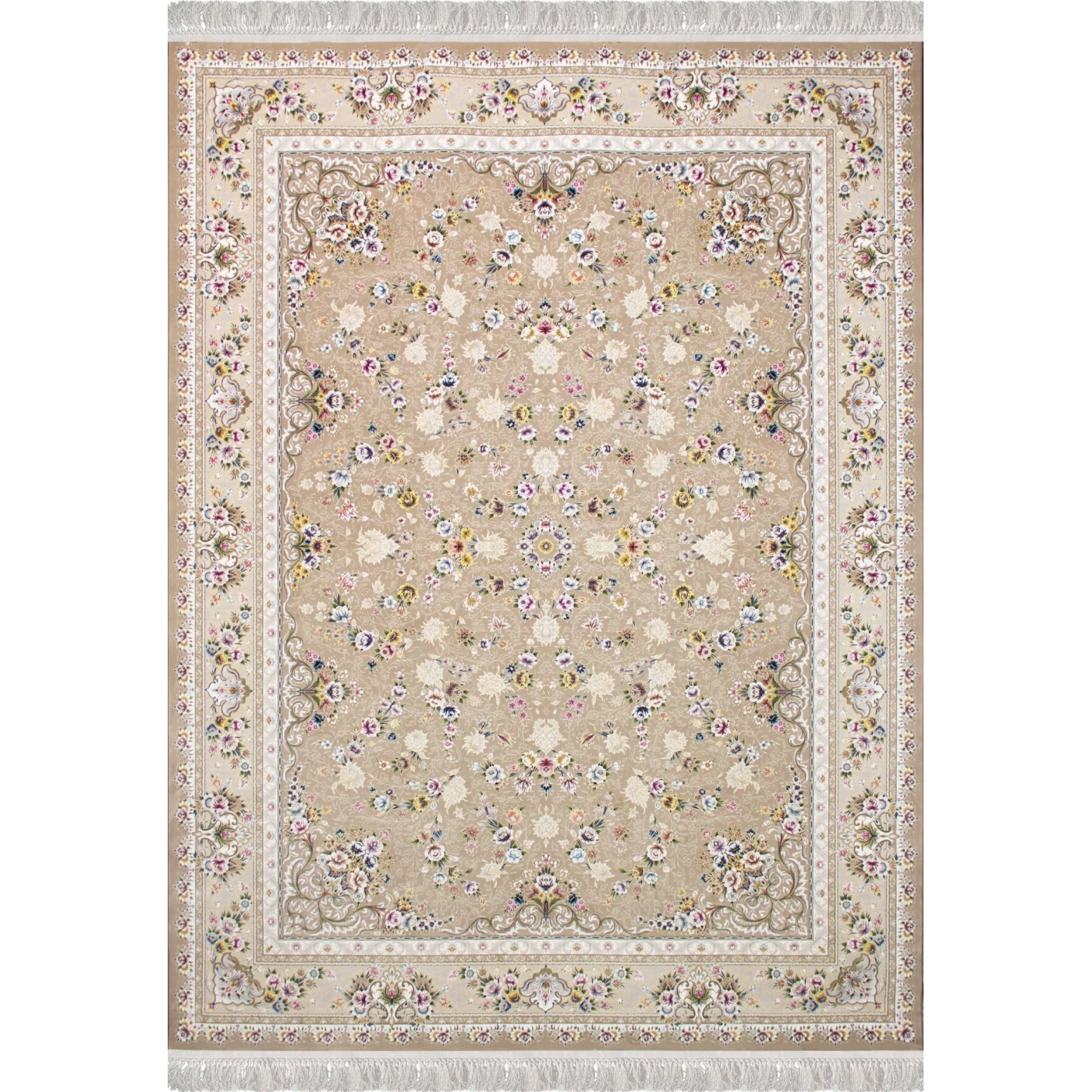 فرش ماشینی ۱۲۰۰ شانه تراکم ۳۶۰۰ گل برجسته طرح پویان نسکافه ای