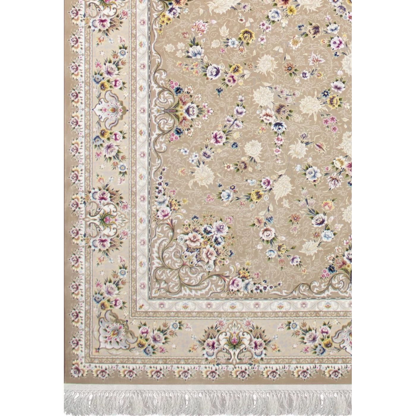 فرش ماشینی ۱۲۰۰ شانه تراکم ۳۶۰۰ گل برجسته طرح پویان نسکافه ای