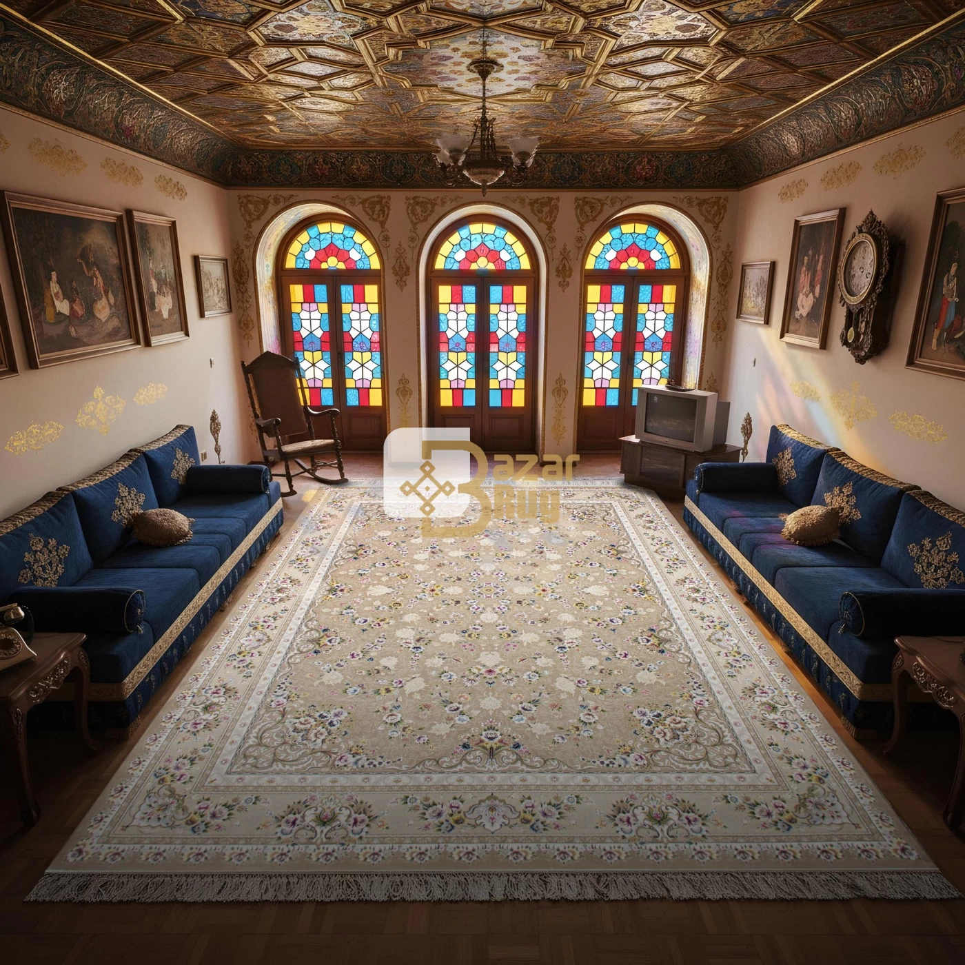 فرش ماشینی ۱۲۰۰ شانه تراکم ۳۶۰۰ گل برجسته طرح پویان نسکافه ای