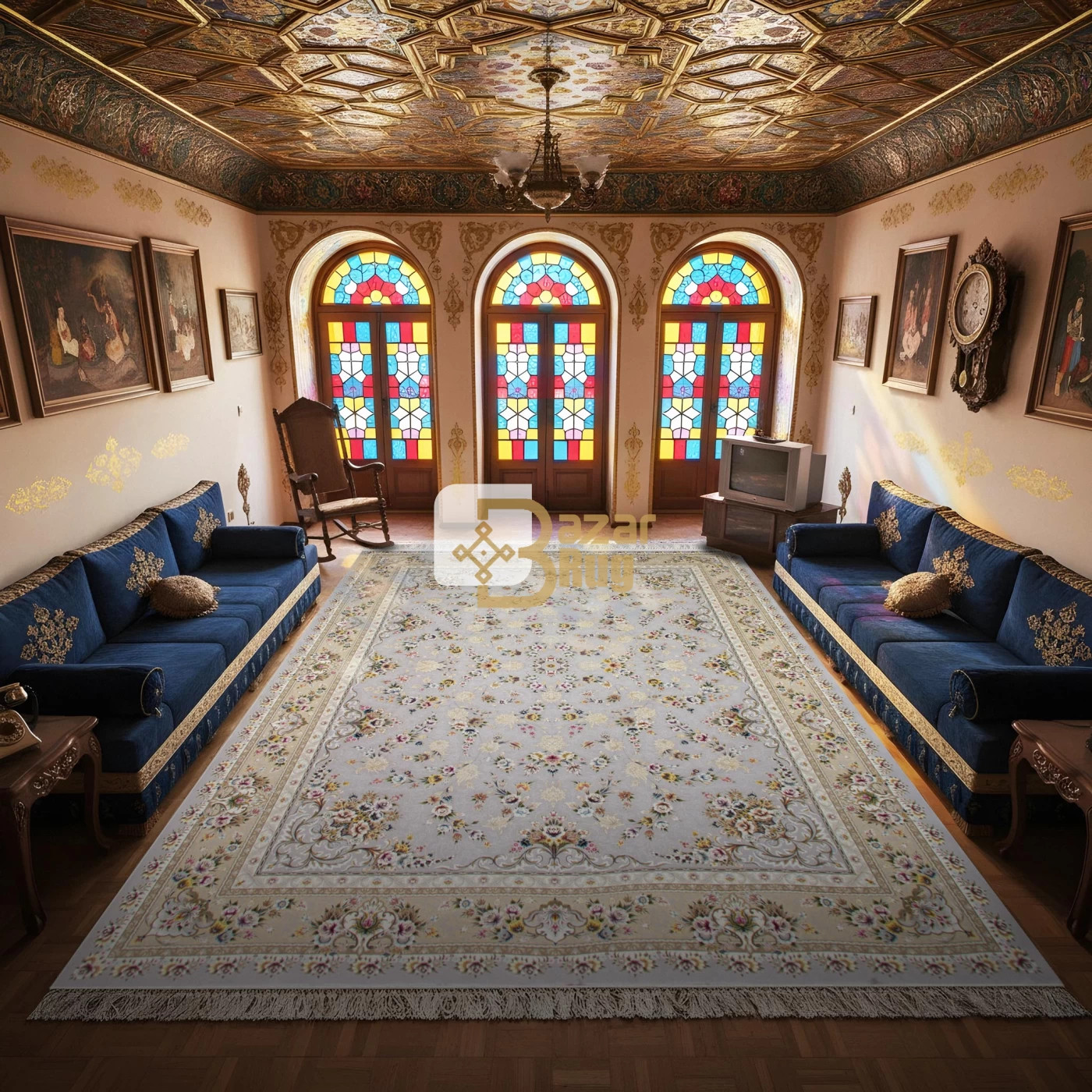 فرش ماشینی ۱۲۰۰ شانه تراکم ۳۶۰۰ گل برجسته طرح پویان طوسی