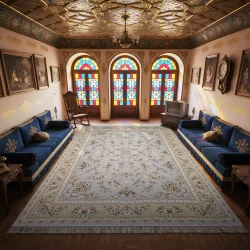 فرش ماشینی ۱۲۰۰ شانه تراکم ۳۶۰۰ گل برجسته طرح پویان طوسی - بازارفرش - {category}