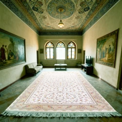 فرش ماشینی ۱۲۰۰ شانه تراکم ۳۶۰۰ گل برجسته طرح سروناز کرم - بازارفرش - فرش 1200 شانه