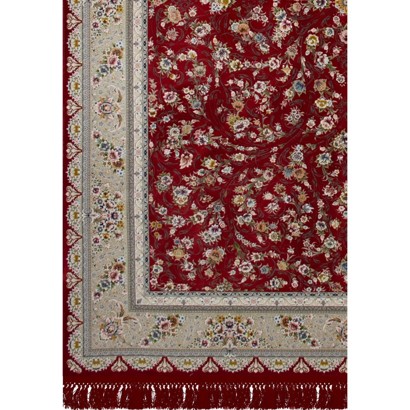 فرش ماشینی ۱۲۰۰ شانه تراکم ۳۶۰۰ گل برجسته طرح سروناز لاکی