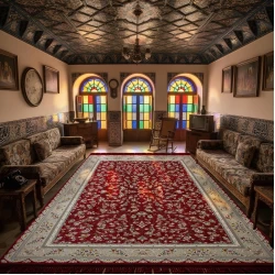 فرش ماشینی ۱۲۰۰ شانه تراکم ۳۶۰۰ گل برجسته طرح سروناز لاکی