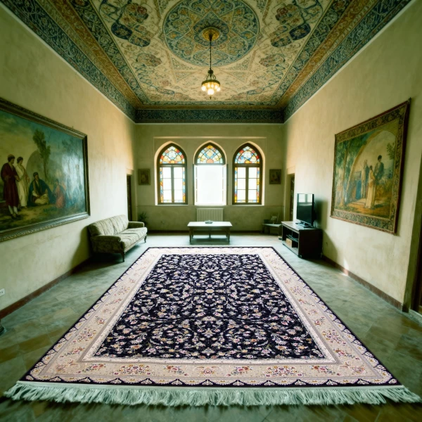 Machine Made Rug 1200 Reeds Density 3600 High Relief Design Sarvenaz Navy Blue