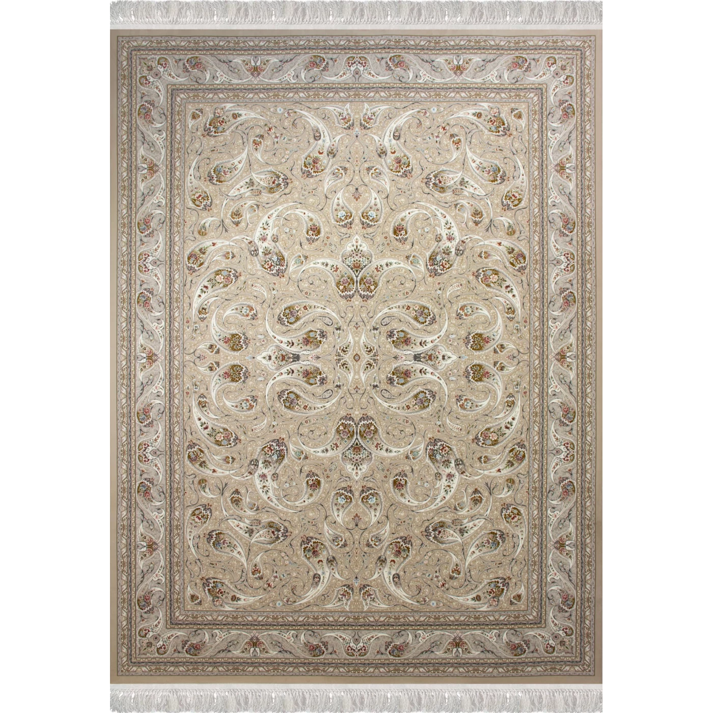 فرش ماشینی 1500 شانه تراکم 4500 برجسته طرح افشان ماهی بژ