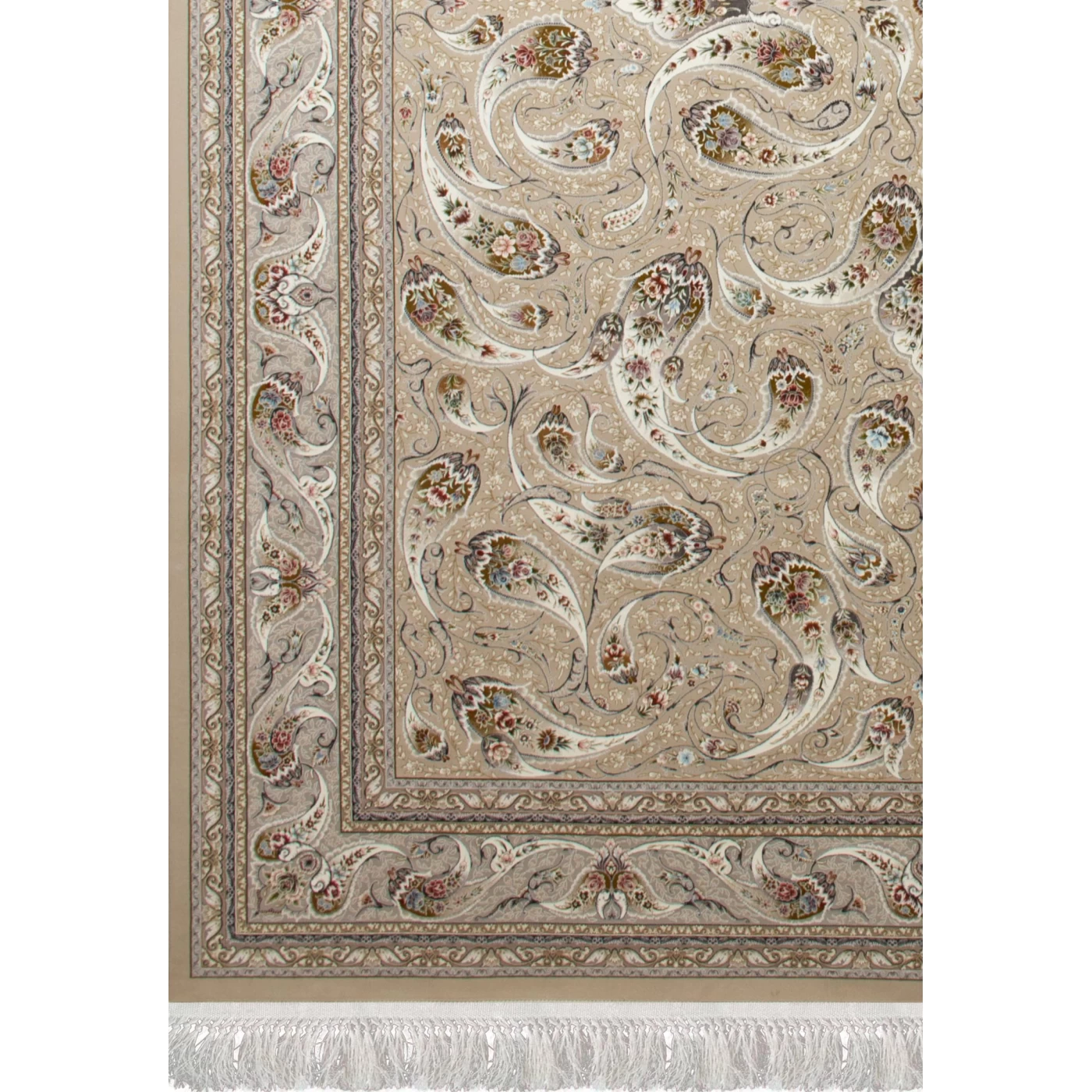 فرش ماشینی 1500 شانه تراکم 4500 برجسته طرح افشان ماهی بژ