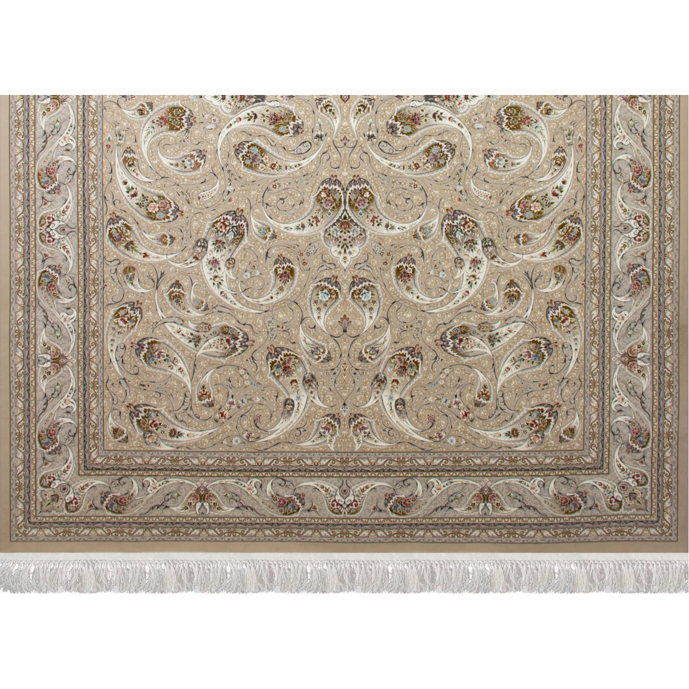 فرش ماشینی 1500 شانه تراکم 4500 برجسته طرح افشان ماهی بژ