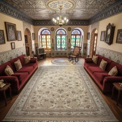 	فرش ماشینی 1500 شانه تراکم 4500 برجسته طرح افشان ماهی بژ - بازارفرش - فرش 1500 شانه