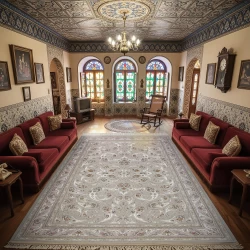 فرش ماشینی 1500 شانه تراکم 4500 برجسته طرح افشان ماهی صدفی - بازارفرش - فرش 1500 شانه