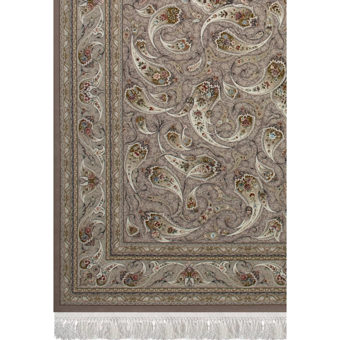 	فرش ماشینی 1500 شانه تراکم 4500 برجسته طرح افشان ماهی یاسی