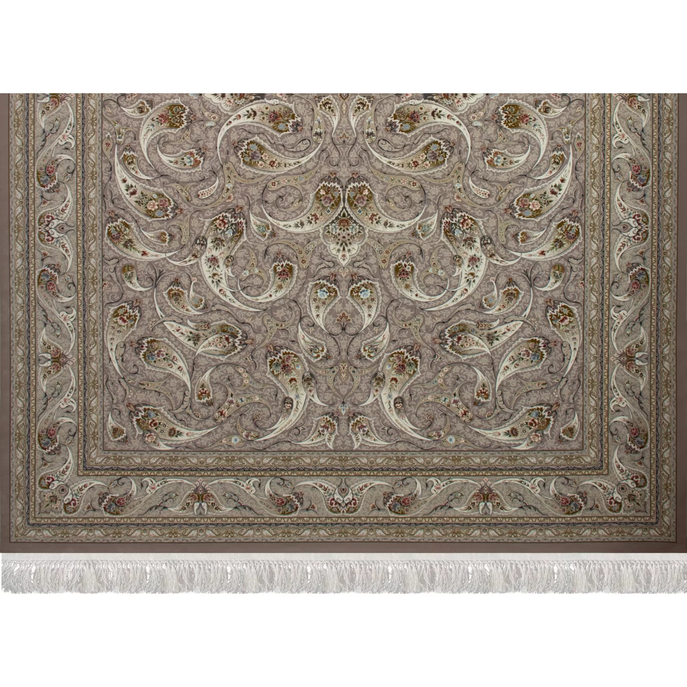 	فرش ماشینی 1500 شانه تراکم 4500 برجسته طرح افشان ماهی یاسی