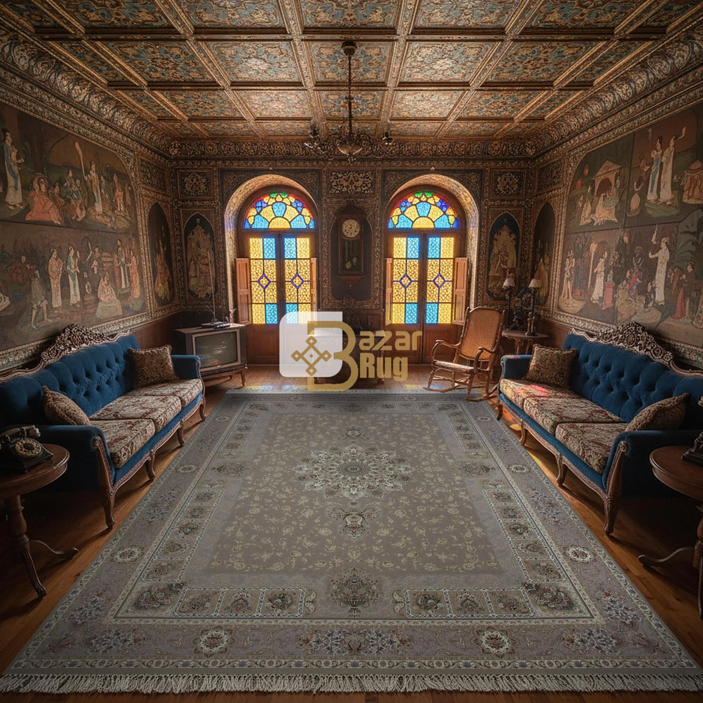 فرش ماشینی 1500 شانه تراکم 4500 برجسته طرح آلنا صدفی