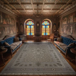 فرش ماشینی 1500 شانه تراکم 4500 برجسته طرح آلنا صدفی - بازارفرش - فرش 1500 شانه