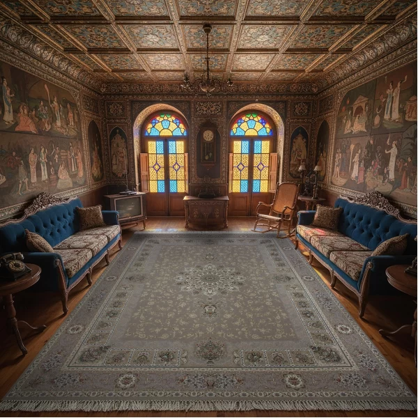 فرش ماشینی 1500 شانه تراکم 4500 برجسته طرح آلنا صدفی