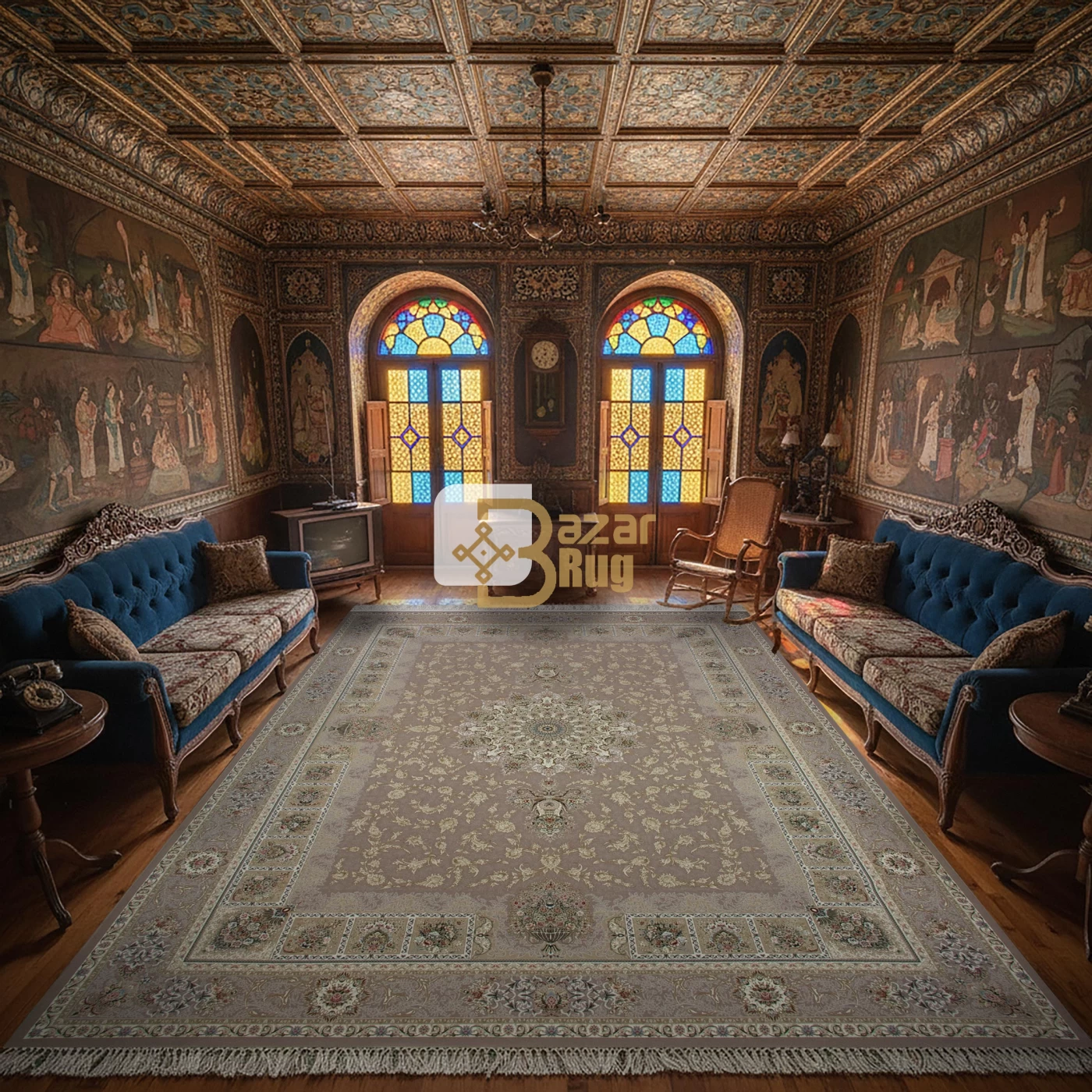 فرش ماشینی 1500 شانه تراکم 4500 برجسته طرح آلنا یاسی