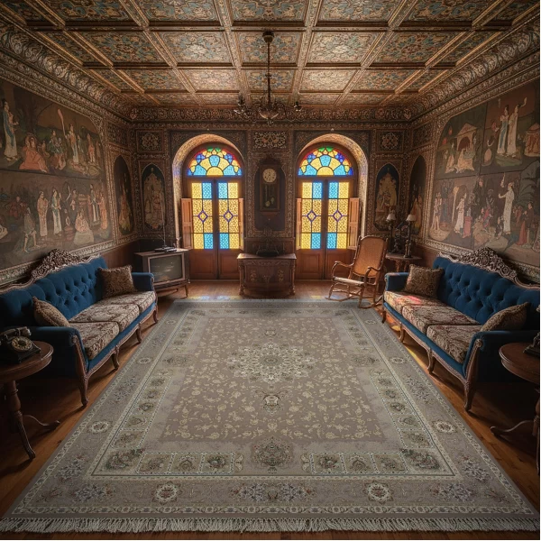 فرش ماشینی 1500 شانه تراکم 4500 برجسته طرح آلنا یاسی