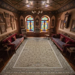 فرش ماشینی 1500 شانه تراکم 4500 برجسته طرح دیار بژ - بازارفرش - فرش 1500 شانه