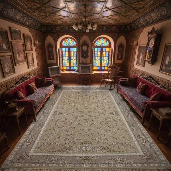 فرش ماشینی 1500 شانه تراکم 4500 برجسته طرح دیار بژ